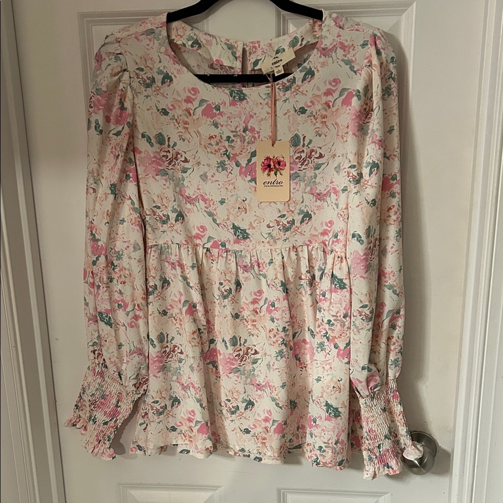 Entro Pink and Cream Floral Blouse